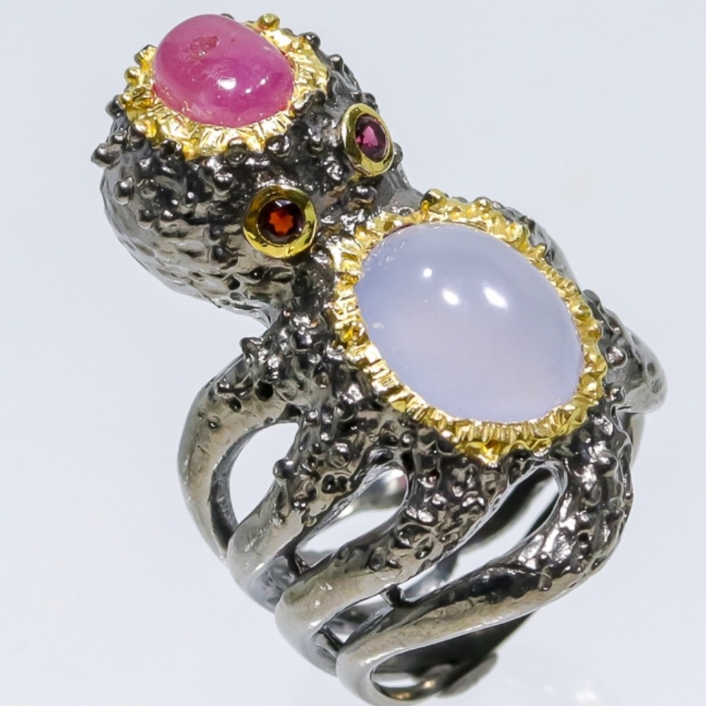 Genuine Chalcedony Ruby Sterling Silver Ring - image 1
